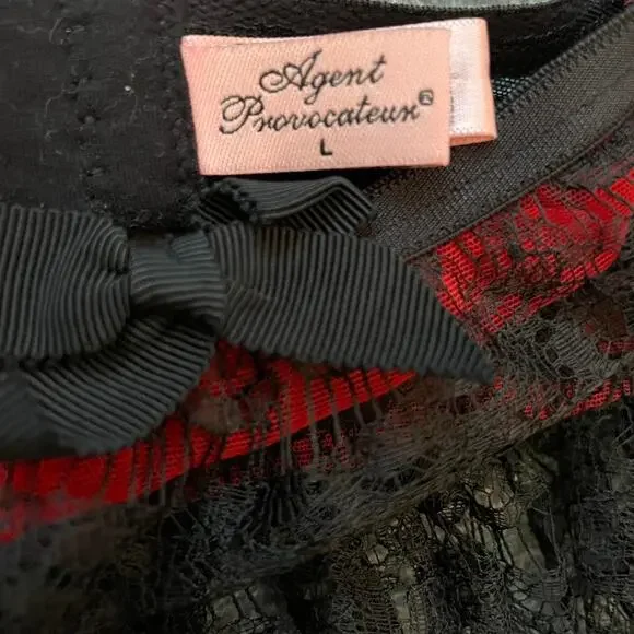 Agent Provocateur Brand New Black Red Lingerie Micro Skirt Garter Belt Bra Set